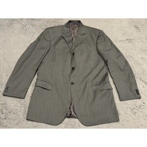 Earvin Magic Johnson Blazer Jacket Mens 54L Gray Striped Super 130's Wool